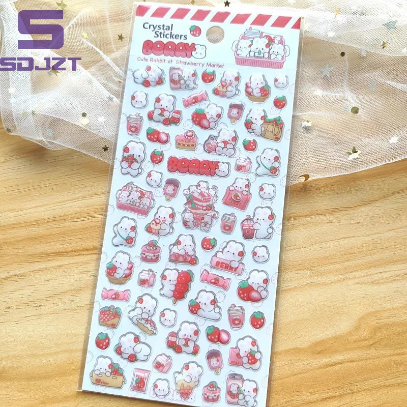 1Pcs Erdbeere Kaninchen Rosa Nette Kristall Epoxy Kinder Cartoon Dekorative Aufkleber DIY Scrapbooking Telefon Gepäck Skateboard Aufkleber