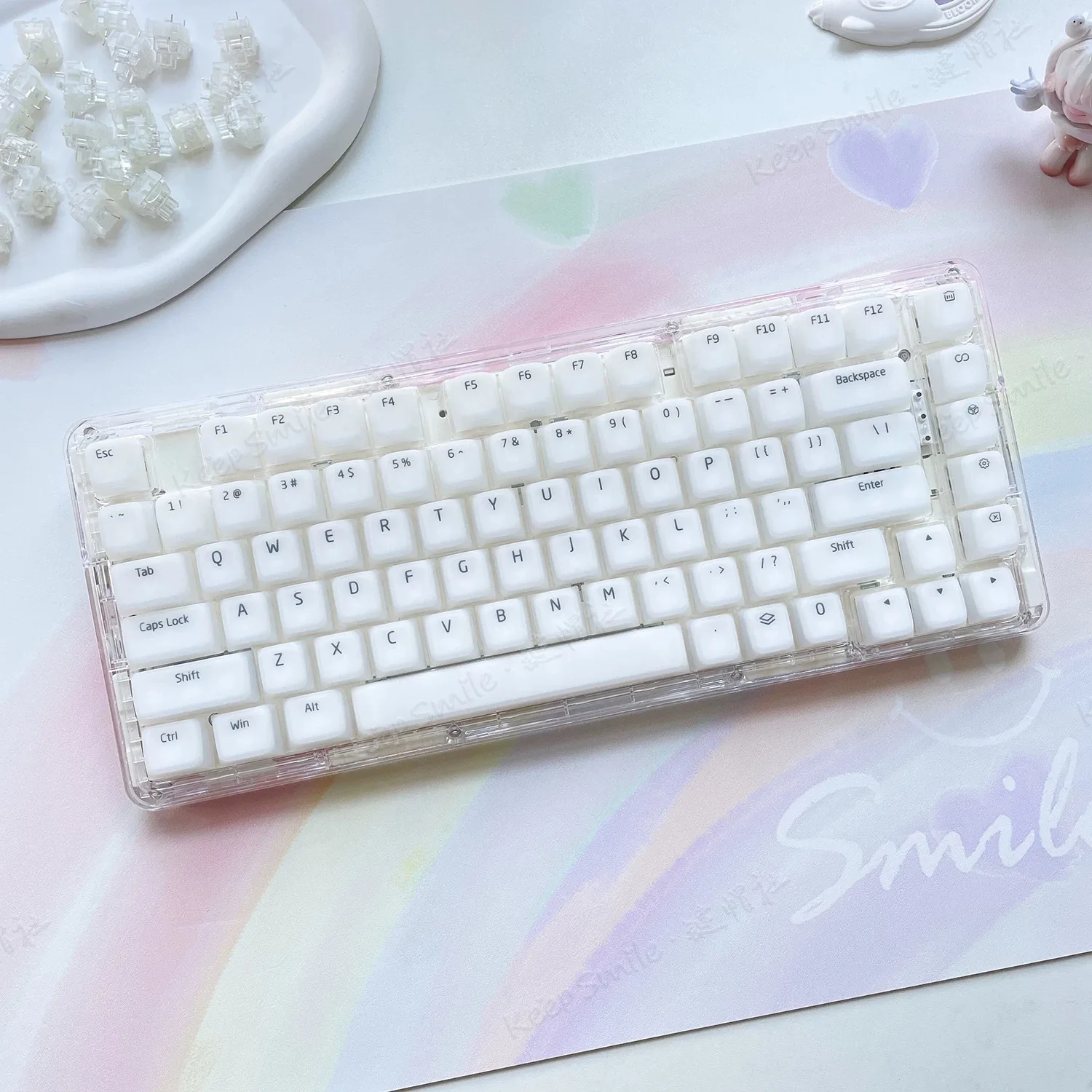 108 Keys Silicone Keycap Jelly Pudding Mechanical Keyboard for MX Switch Chreey Profile White Keycaps DIY Backlit Jelly Crystal
