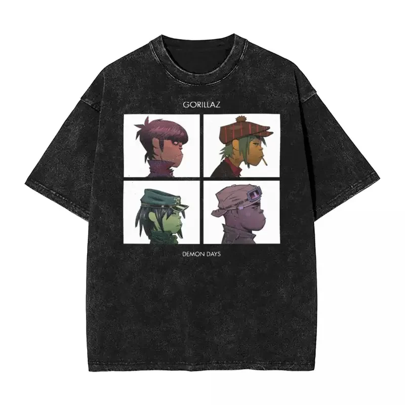 

Футболка с музыкальной группой Gorillaz Demon Days, модные мужские и женские футболки оверсайз в стиле хип-хоп с эффектом потертости, топы, уличная одежда, графические футболки