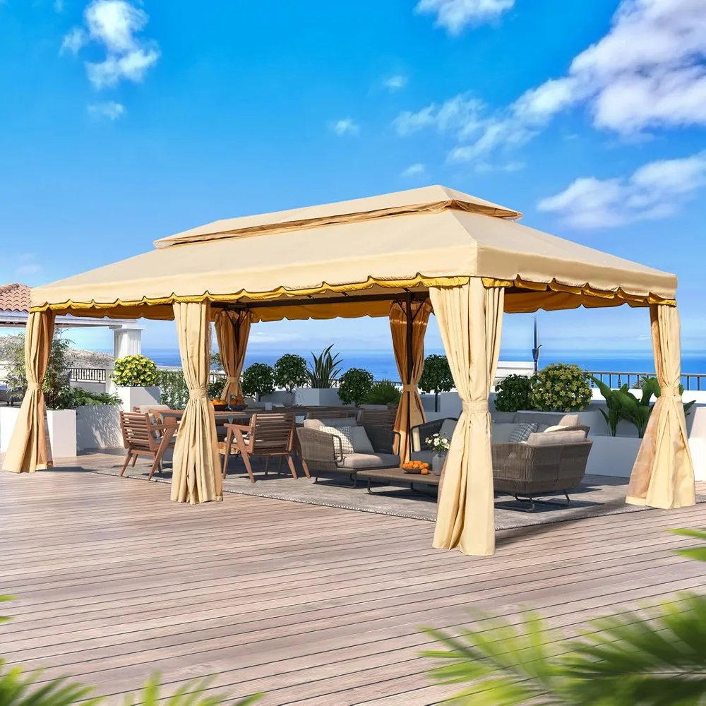 

10x20 Outdoor Canopy Gazebo, Double Roof Patio Gazebo Steel Frame with Netting and Shade Curtains, Customized