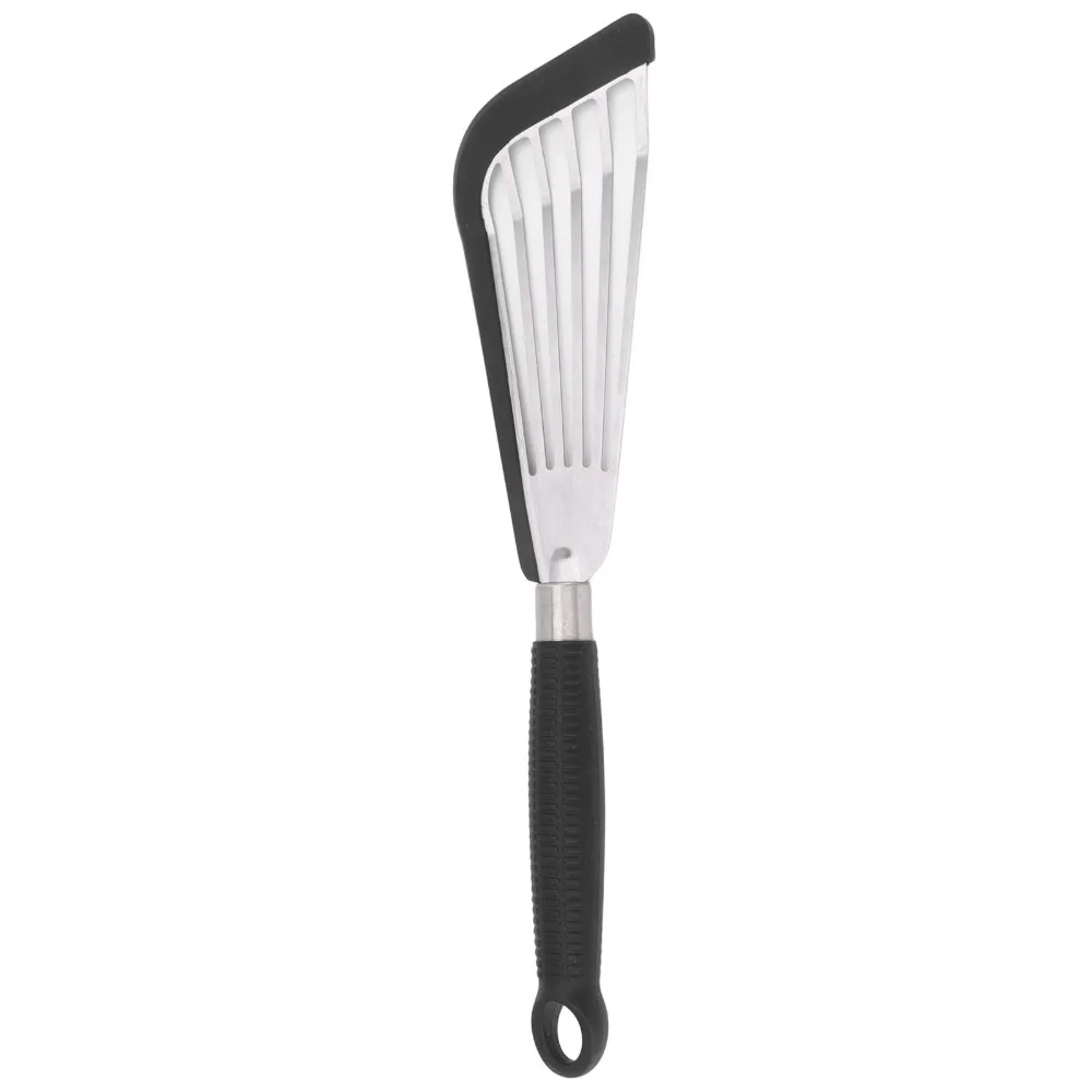 Stainless Steel Silicone Fish Spatula Black Grey Slot Design Slotted Spatula Heat Resistant Handle Inclined Edge