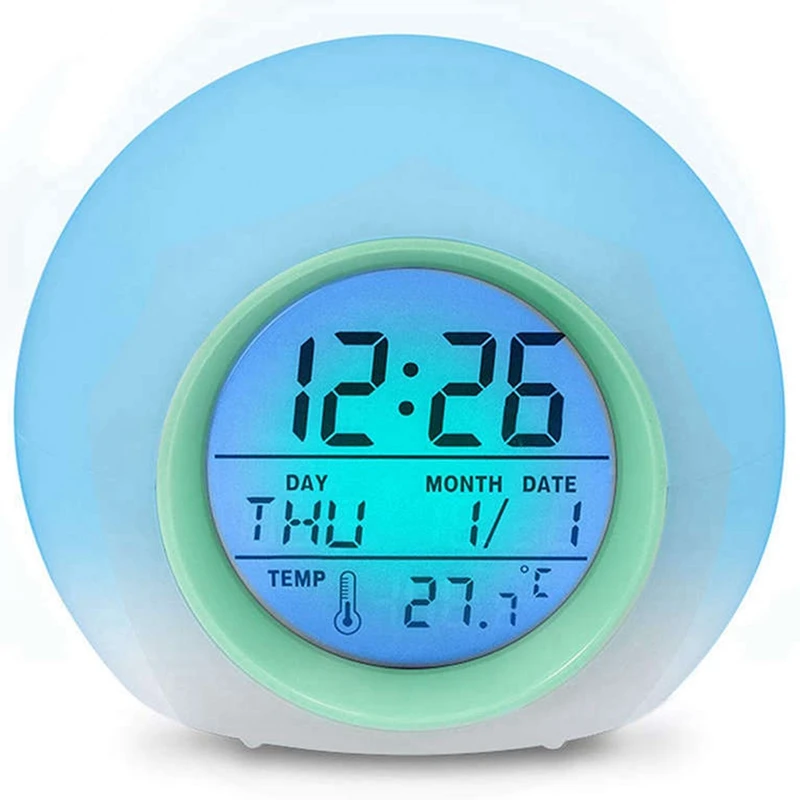 3X Kids Alarm Clock - Wake Up Light Digital Clock With 7 Colors Changing, Press Control And Snooze Function For Bedrooms