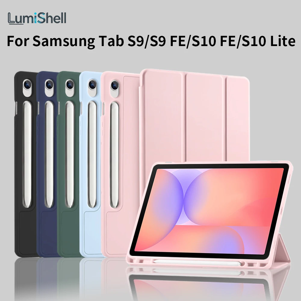 For Samsung Tab S10 FE Case S9 FE S10 Lite 10.9 Inch Stand Cover For Galaxy Tab S9 11 Inch Pencil Holder Trifold Stand Cover