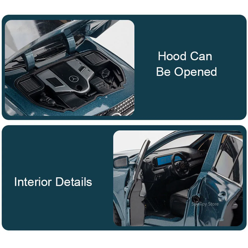 1:24 SLE350 GLS63 Modello in miniatura Pressofuso in lega Auto Giocattoli Porte aperte Suono Luce Tirare indietro Ruota anteriore Sterzo Veicolo Ragazzo Regalo