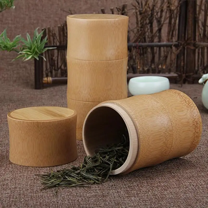 Natural Bamboo Sealed Handmade Tea Canister Storage Boxes Ecofriendly Portable Jar For Tea Coffee Container Small Jar Organizer