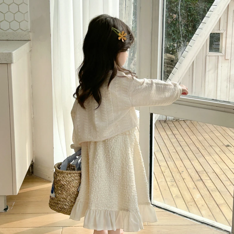 Girl Spring Autumn Suit 2024 Children's Clothing Halter Top Skirt Sweet Coat Western Style Trendy Comfortable