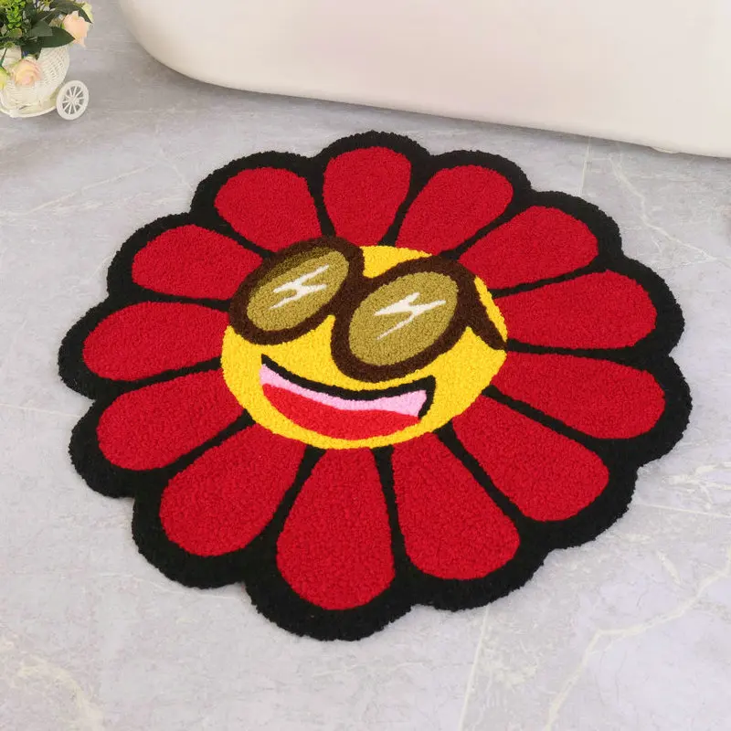 

INS Sunflower Carpet Cartoon Smile Flower Plush Rug Bedroom Bedside Pad Bedroom Living Room Aesthetic Decor Floor Mat Dropship