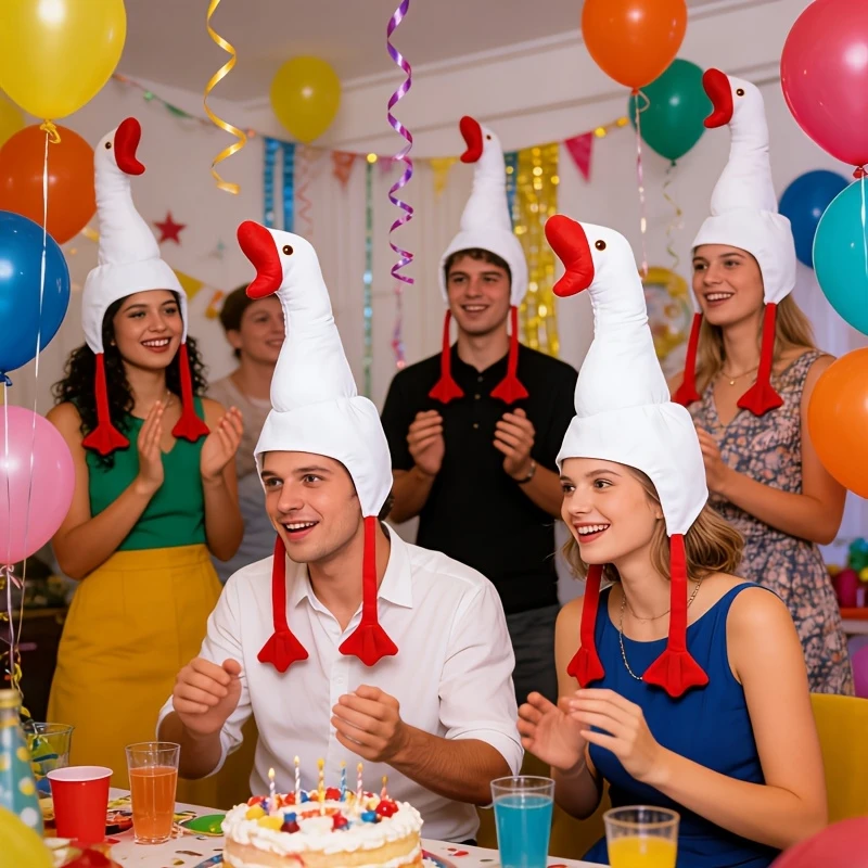 11PCS : 1 Adult Funny Long neck goose Hat and 10pcs Red Circle Set for Birthday Carnival Themed Costumes Holiday Party Games