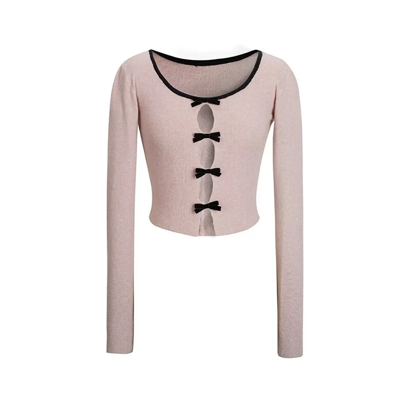 Basic Grey Sweater Women Autumn Hollow Buttons Slimming Pull Femme Casual Fashion Long Sleeve Tops Knitwear Clothes