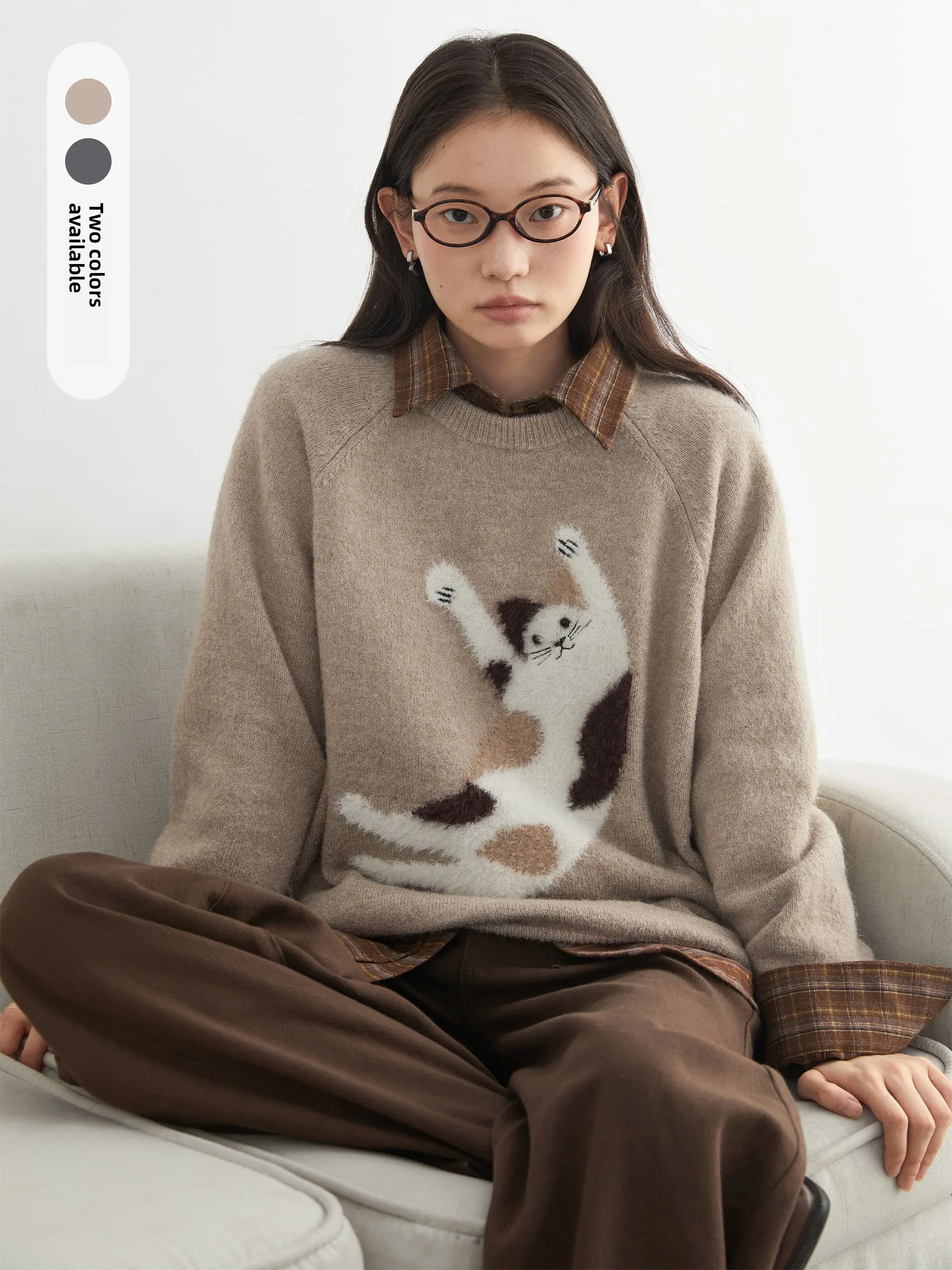 

CHICVEN Новинка зимы: Женский вязаный шерстяной свитер с круглым вырезом, с мультяшным принтом, теплый, из смесового полиэстера, с длинными рукавами