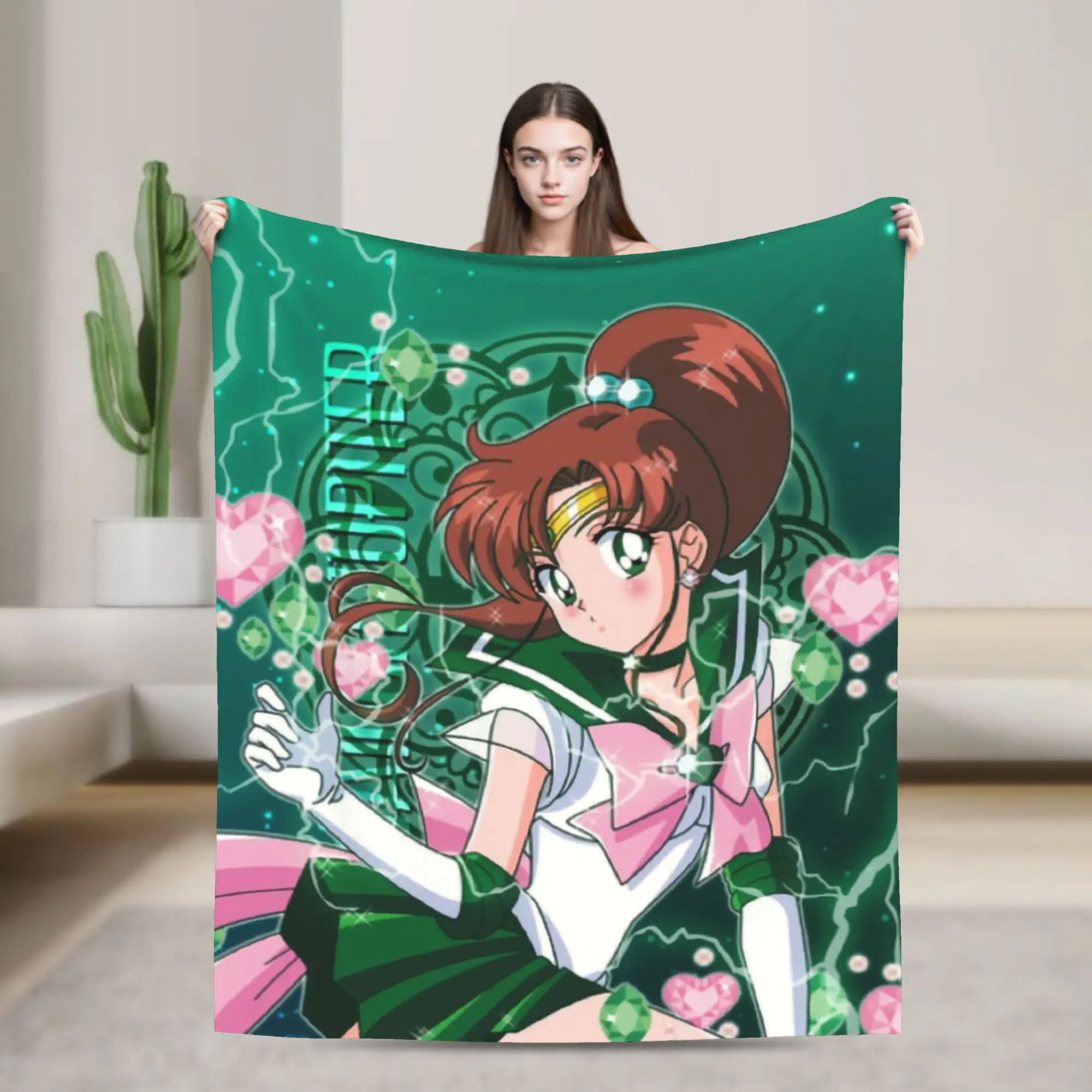 Custom Super Sailor Jupiter Blanket Soft Fleece Autumn Warm Flannel Sailor Moon Throw Blankets for Sofa Travel Bed Quilt