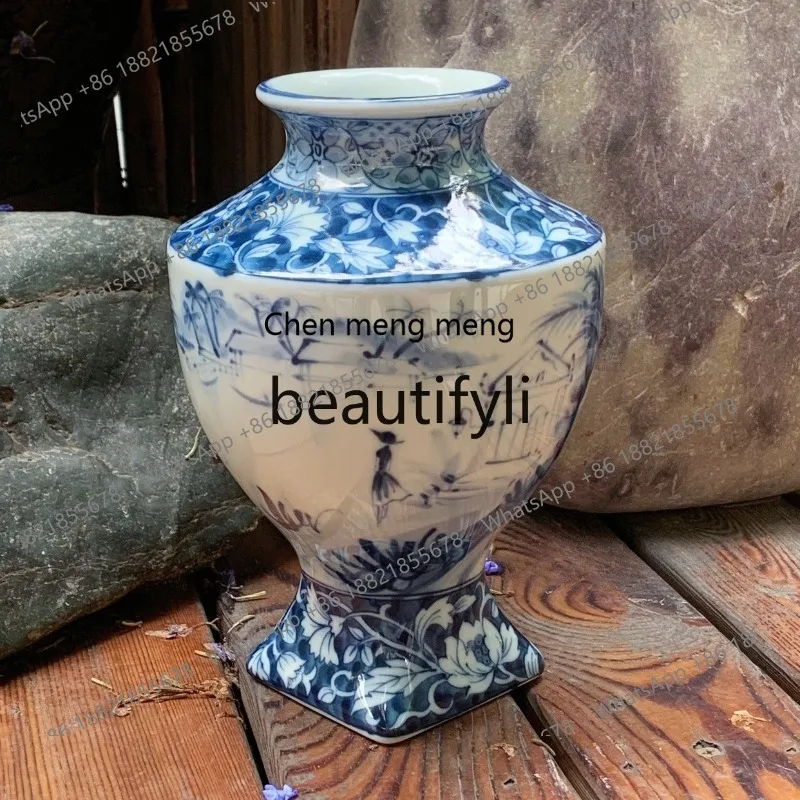 X Nanhai Story Series Flower Vase Blue and White High Foot Vase Antique Ceramic Decorative Ornament