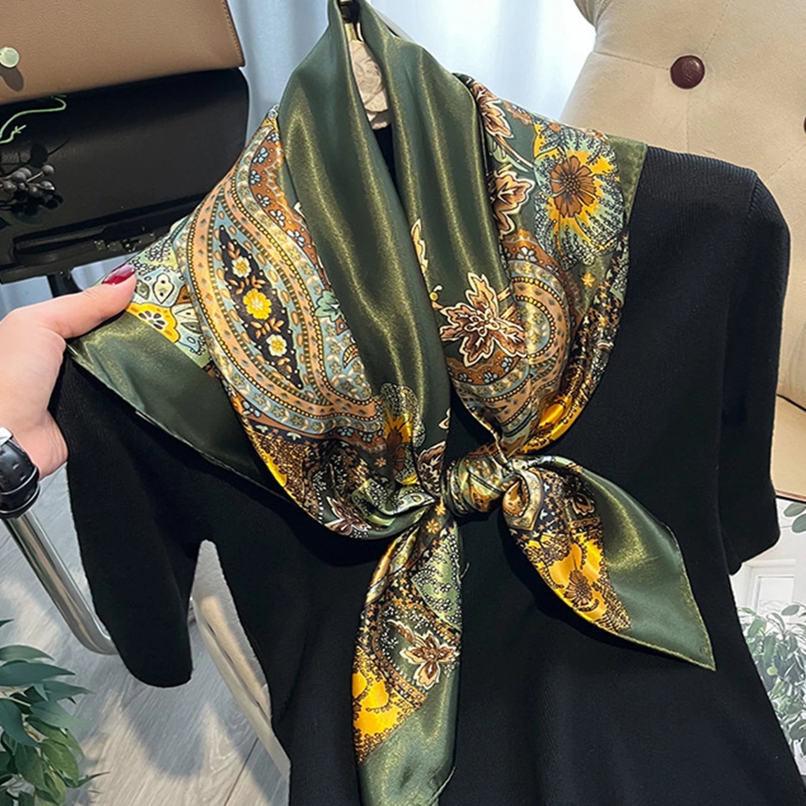 90*90cm Elegant Celebrity Plant Peony Flower Silk Scarves Fashion Women Headscarf Large Square foullard Muslim bandanna muffler