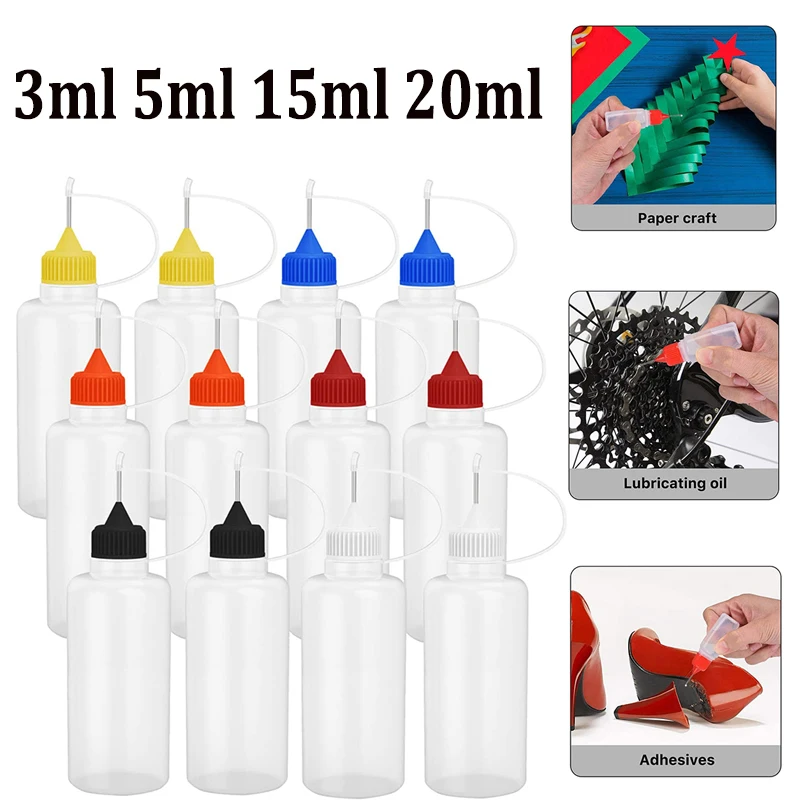 

5pcs 3ML-20ML Resuable Needle Tip Glue Applicator Plastic Bottle for Paper Quilling DIY Scrapbooking Paper Craft Tool