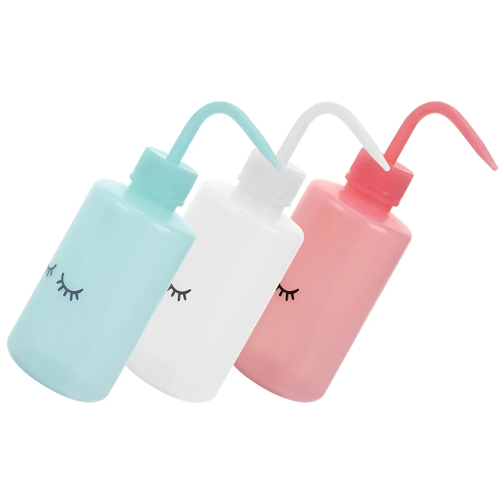 

3 Pcs Curved Mouth Kettle Bottle Water Plant Lash Wash Tattooing Washing Plastic Squeeze Eyelash Carafe