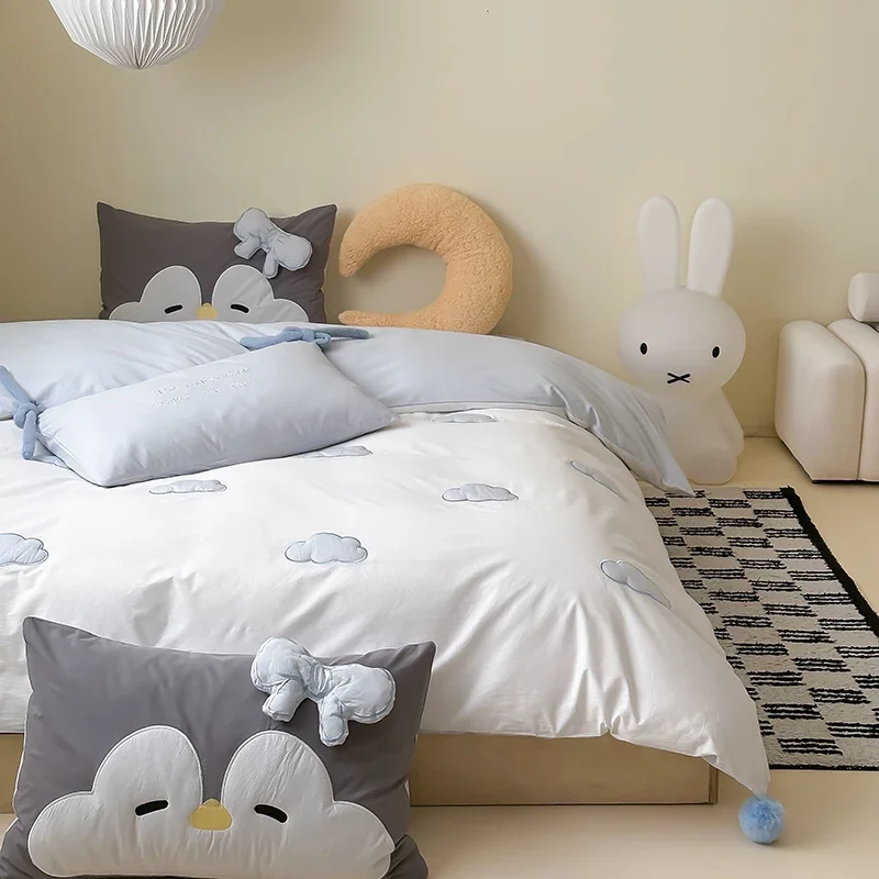 High-quilt Embroidered 100% Cotton Duvet Cover Set King Size Soft Skin-friendly Bedding Set Comfortable Quilt Cover Pillowcase