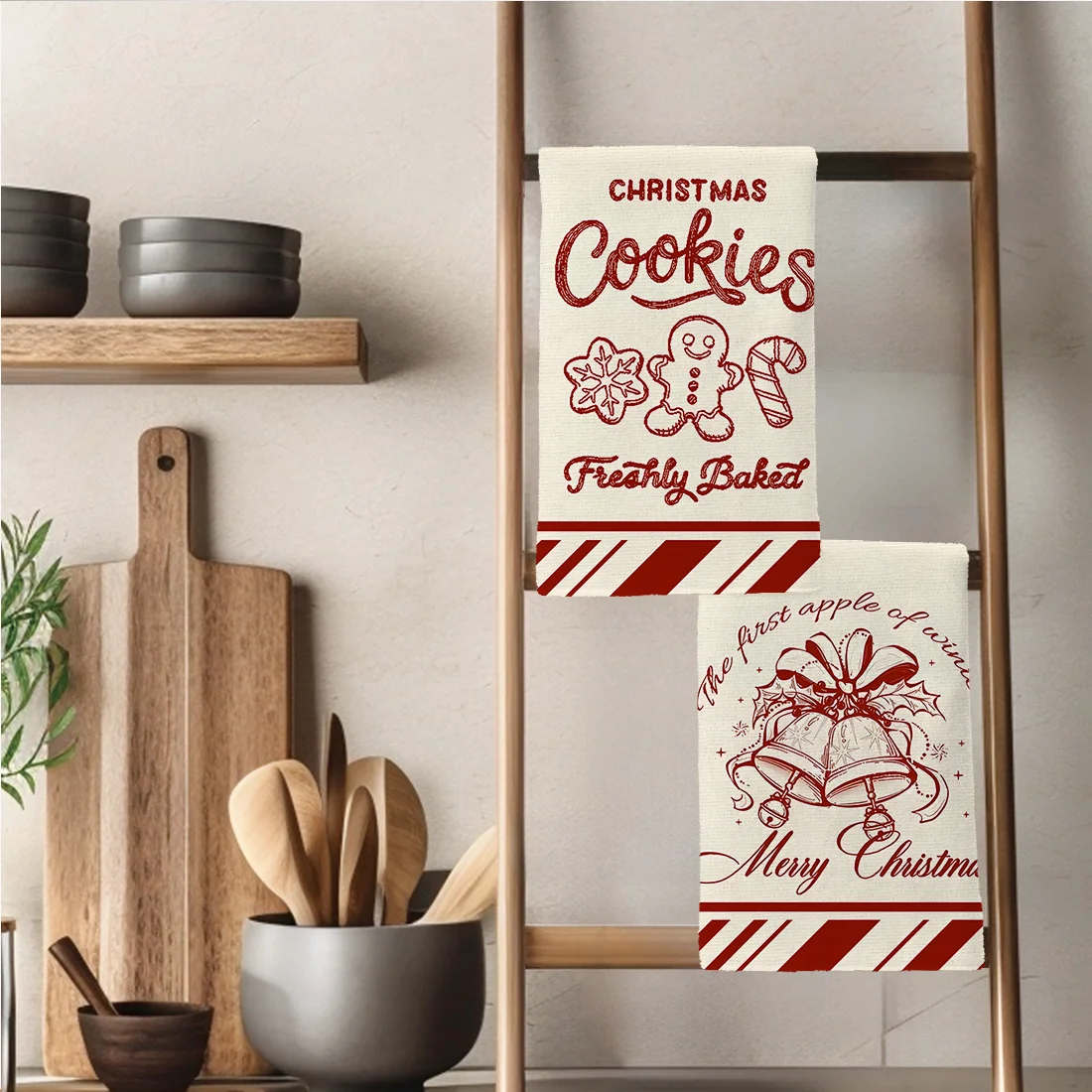 2PCS Christmas Gingerbread Man Kitchen Towels Dish Towel Dish Cloths Holiday Dry Cloth for Kitchen Christmas Decoration 40x60cm