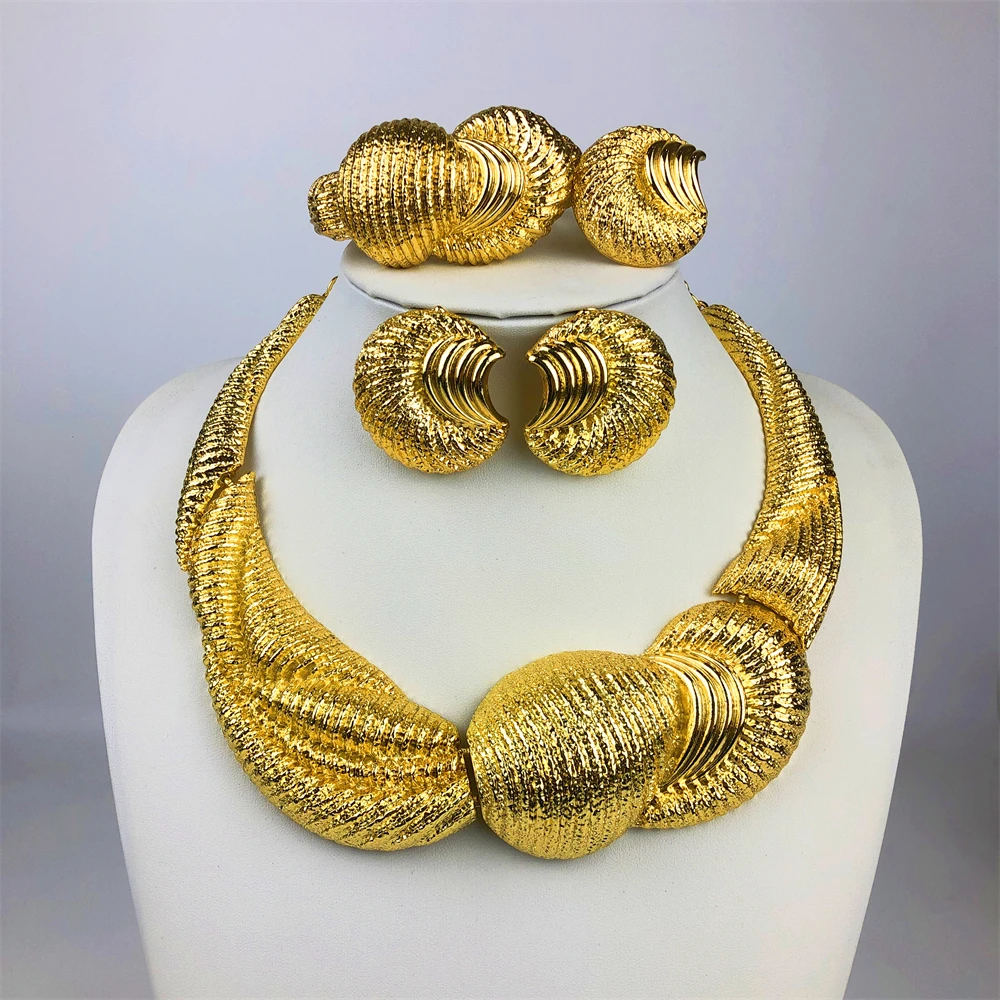 ESALE Italy 18K Gold Plated Jewelry Sets For Women Classic Design Necklace Earrings Bracelet Ring Fashion Party Gift