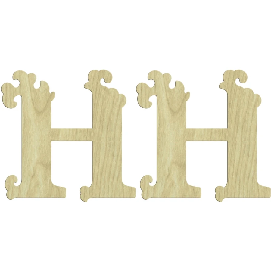 KD227 H Letter 2li Set Wooden Package Ornament, Unpainted Wooden Ornament