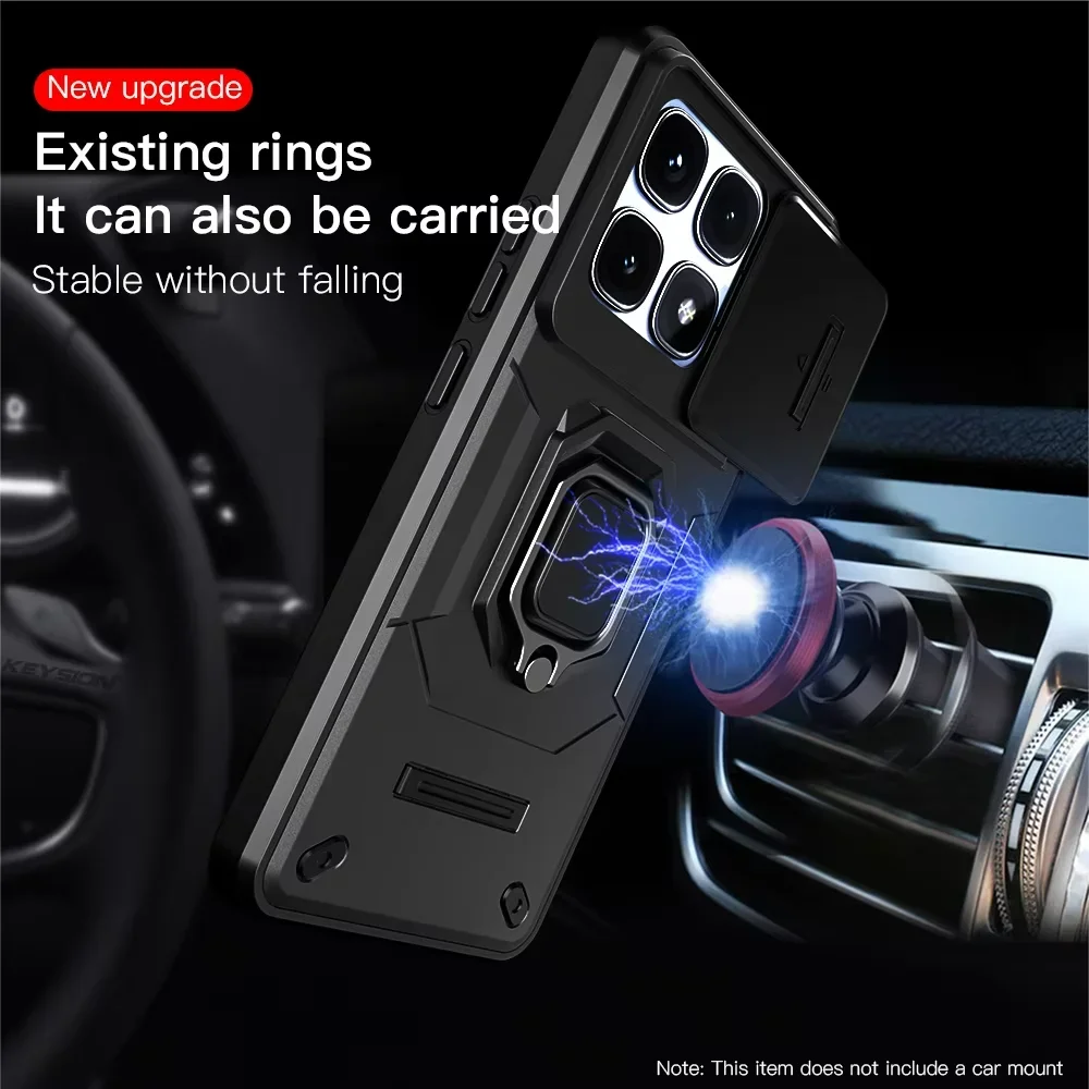 Case for Xiaomi Redmi Note 13 Pro 5G Xiaomi 14T Poco X6 Pro Slide Camera Ring Stand Armor Anti-fall Protection Kickstand Cover