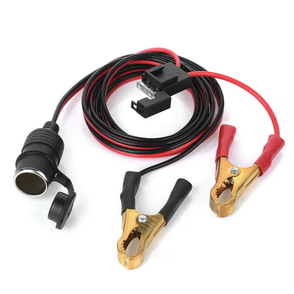 

12V/24V Car Cigarette Lighter Battery Clip Adapter Extension Cable Socket To Battery Alligator Clips (Includes 3 Fuses)