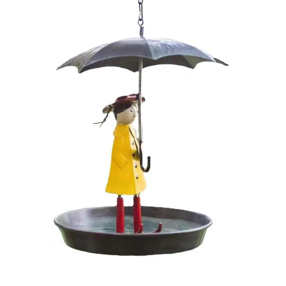 

Metal Bird Feeder Metal Chain Hanging Bird Feeder Set with Umbrella Girl Design for Outdoor Garden Decoration Easy for Walkway