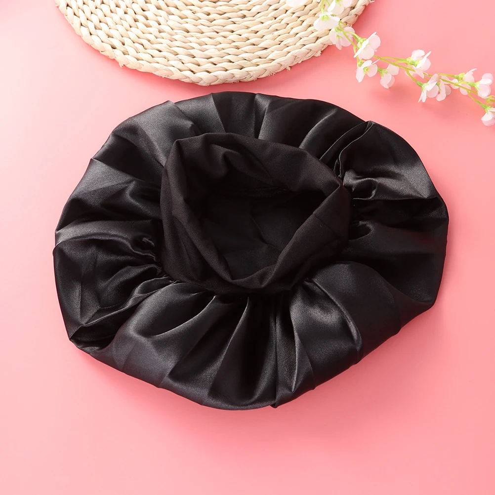

2Pcs High Sleeping Cap for Curly Hair Wide Side Bonnet Black Bath Cap Wide Side Home Use No Hair Mash