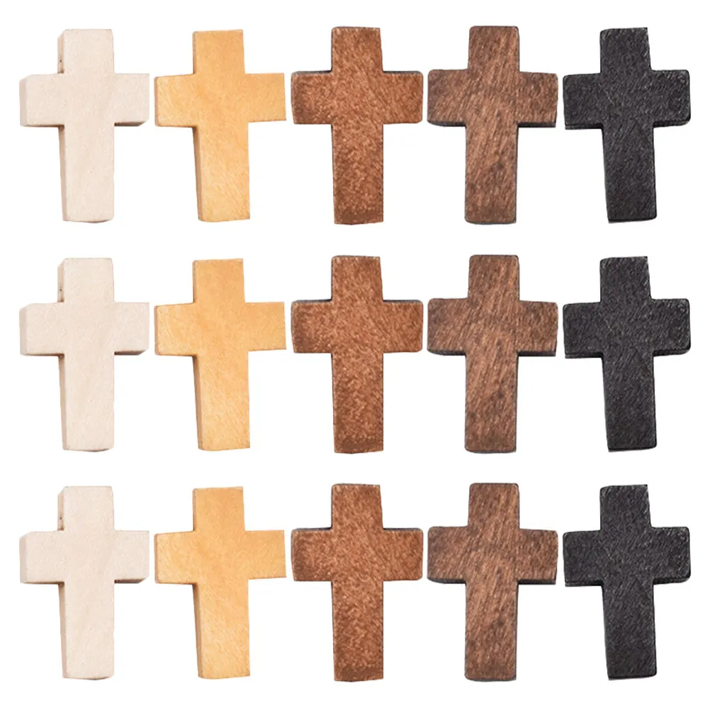 100Pcs Exquisite Wooden Cross Decor Compact Size Natural Wood Craft Cross Ornaments for Study Bedroom Office School Wall Shelf