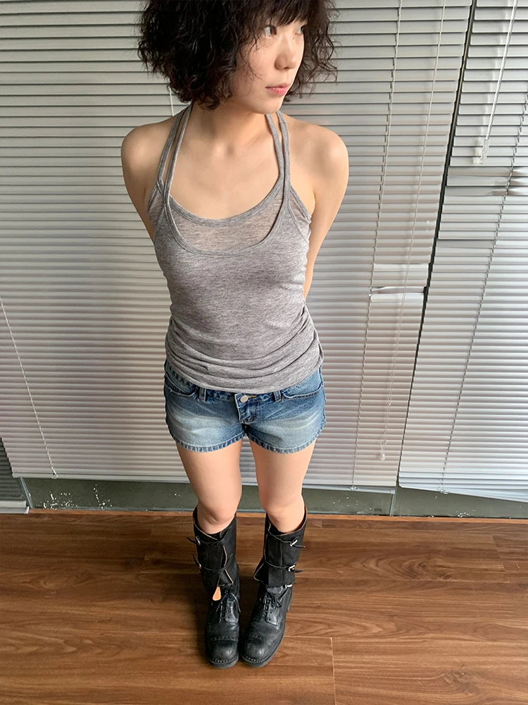 

Женская ультратонкая двухслойная майка-топ Girlsfood, цветная сетчатая версия, на тонких бретелях, 100% хлопок, летняя модная женская майка