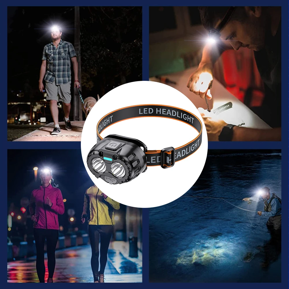 Potente linterna frontal LED con carga USB, linterna frontal de alto brillo IPX4 resistente al agua XPE LED para pesca al aire libre, Camping y senderismo