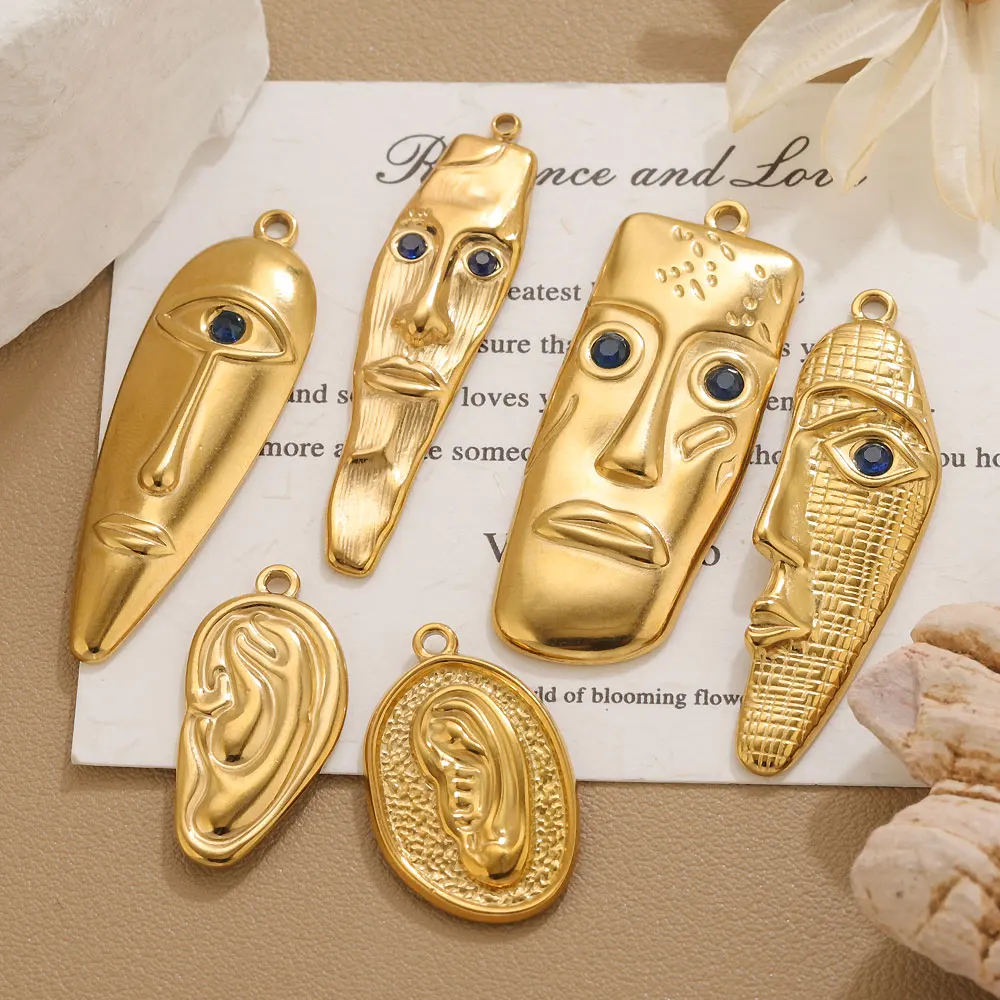 5 Stück Edelstahl-Charms mit abstraktem Gesicht und Teufelsauge für die Herstellung von Halsketten, Vintage-Anhänger, DIY, Punk, kreatives Design – Detail 4