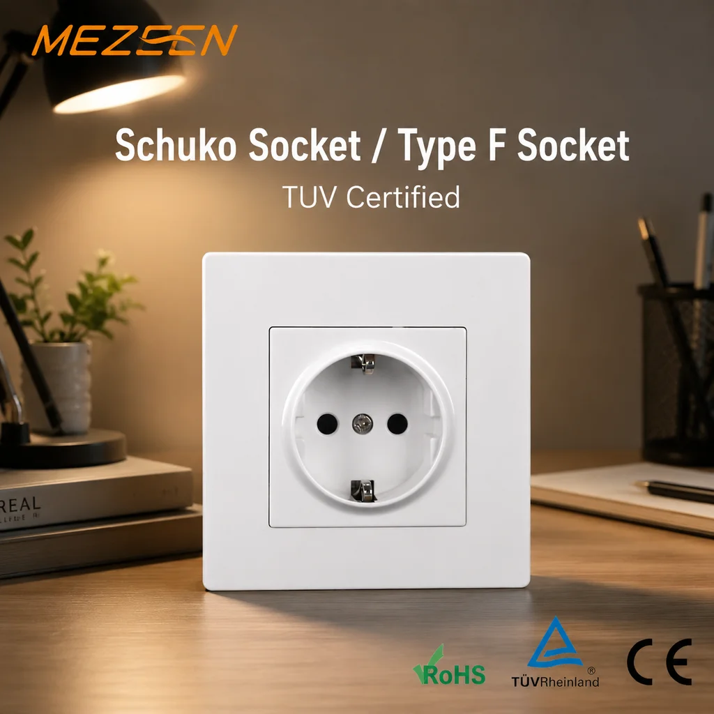 Flames Retardant PC Panel European Standard White Black Gold Grey Color Electrical Power Schuko German Type Wall Socket