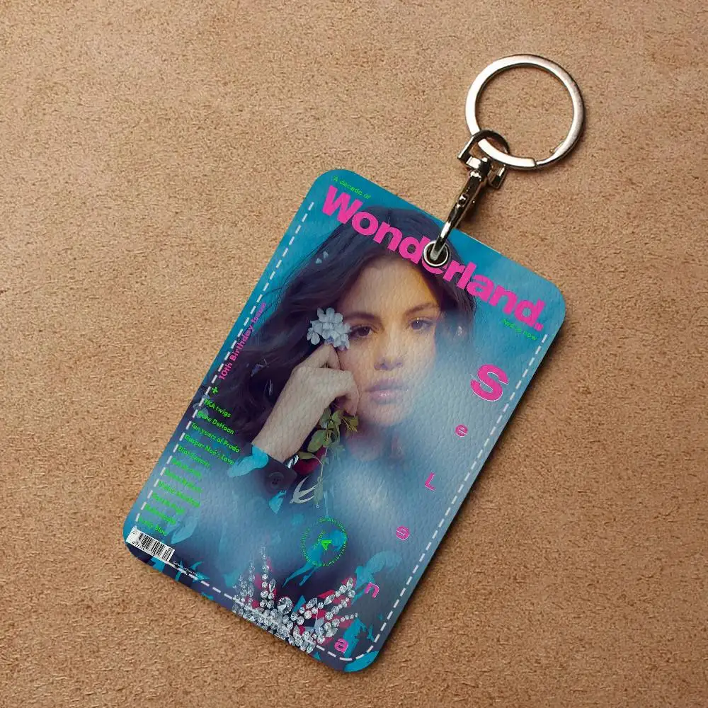 حامل شخصي للممثلة سيلينا غوميز مناسب لبطاقة البنك، مترو الأنفاق، محفظة بطاقات الحافلة، حافظة بطاقات، سلسلة مفاتيح حامل الشارة