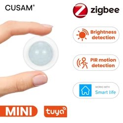 CUSAM Tuya Zigbee Mini PIR Motion Movement Human Infrared Alarm Detector with Brightness Luminance Sensor Smart Home Security