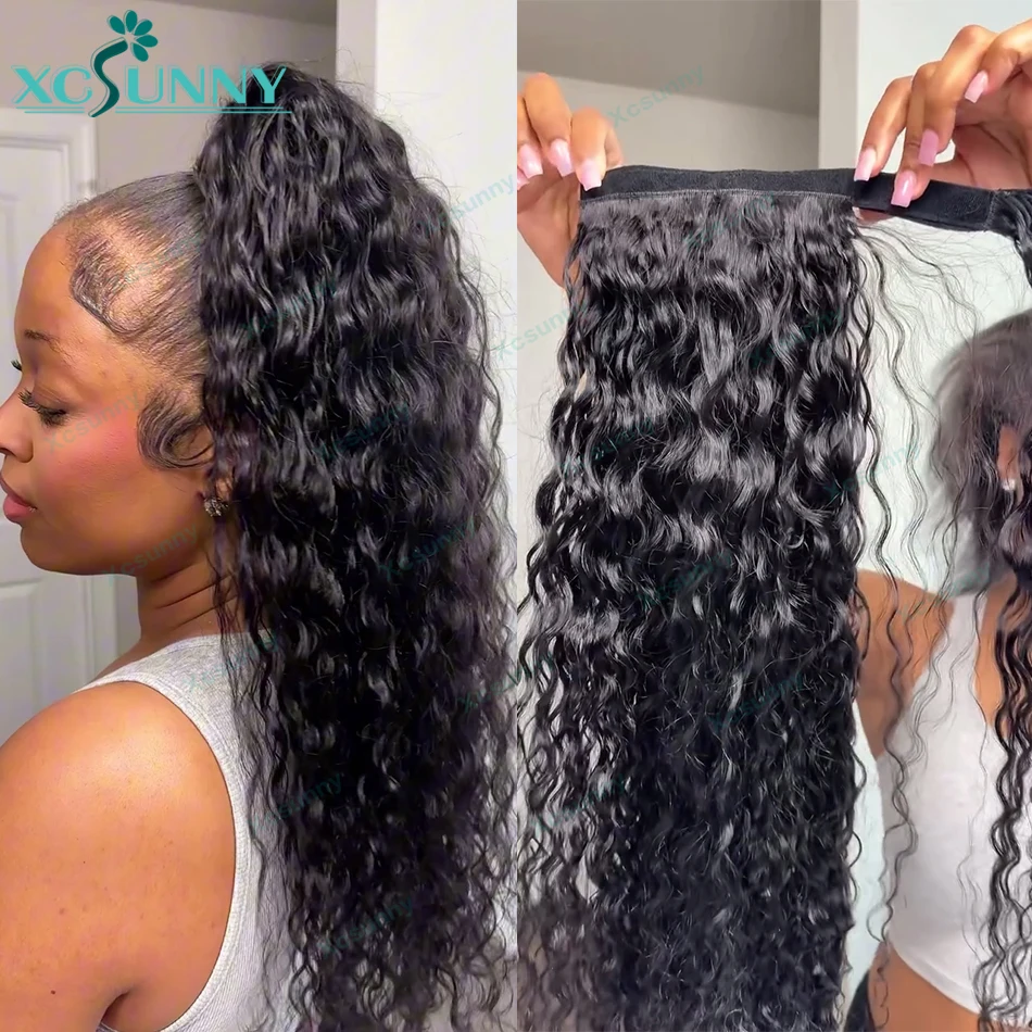 

Накладной хвост из 100% натуральных человеческих волос с глубокой волной, на завязках, для женщин, натуральный цвет.