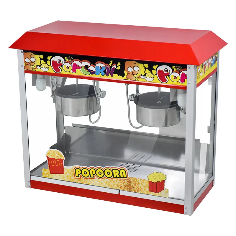 Popcorn Machine, Commercial Electric Butterfly Dual Pot Popper, Tabletop Puffing Machine, Electric Heating, Roof Top Snack Maker