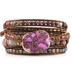 RH Fashion Bohemian Jewelry Natural Stones Charm 5 Strands Mix Handmade Wrap Bracelets Festival Gift