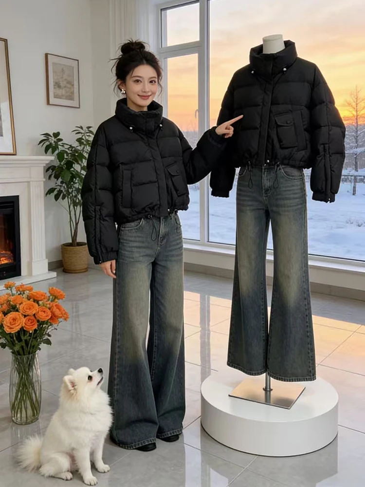 

Women's ort Thiened Stand Collar Cotton Jaet Winter Faionable Versatile Cotton Clothes Korean Sle Loose Fit Coat