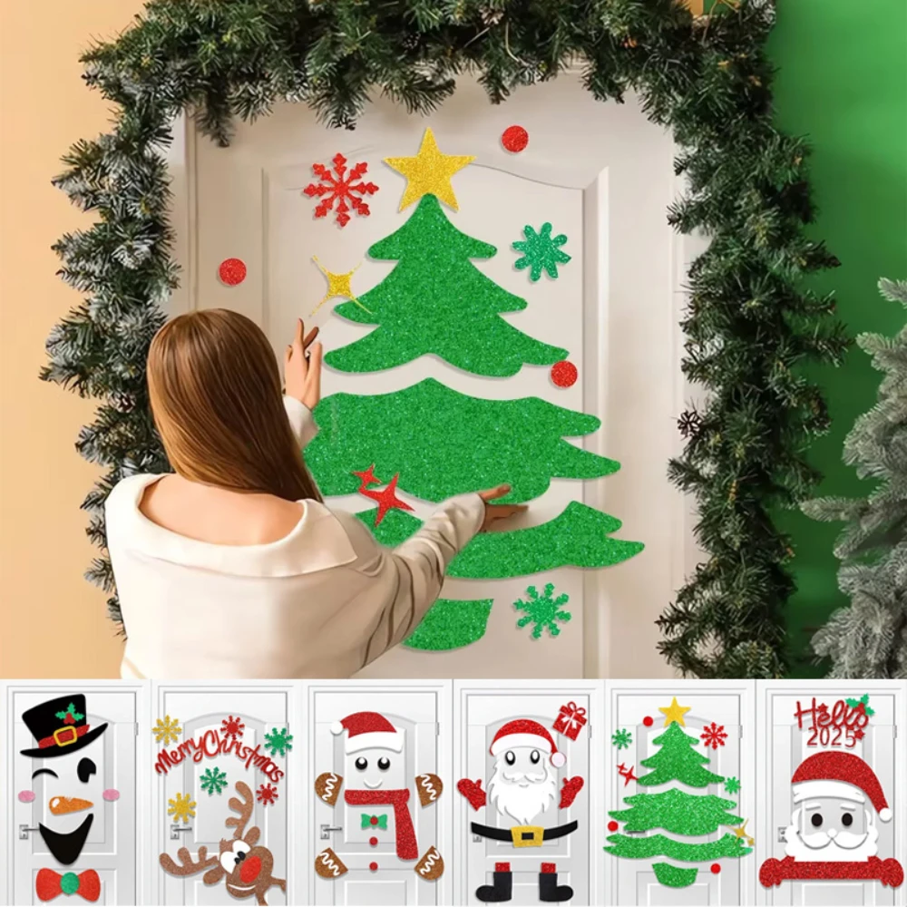 

Christmas Decoration Christmas Door Window Stickers Felt Cloth Santa Claus Snowman Wall Sticker New Year Home Decoration 2025