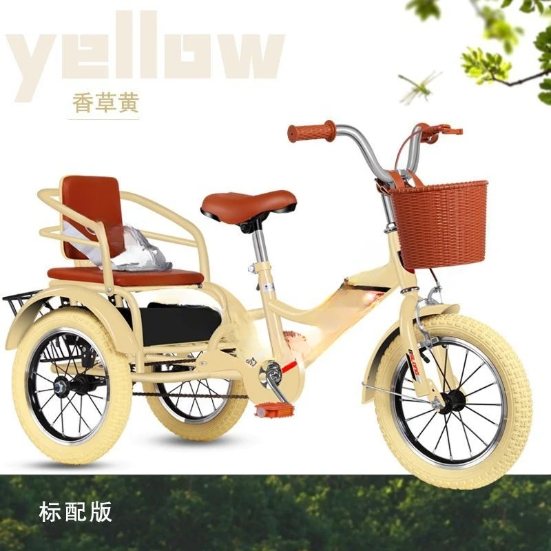 Triciclo de pedales para niños con cubo, bicicleta para bebés de dos asientos de 3 a 6 a 12 años