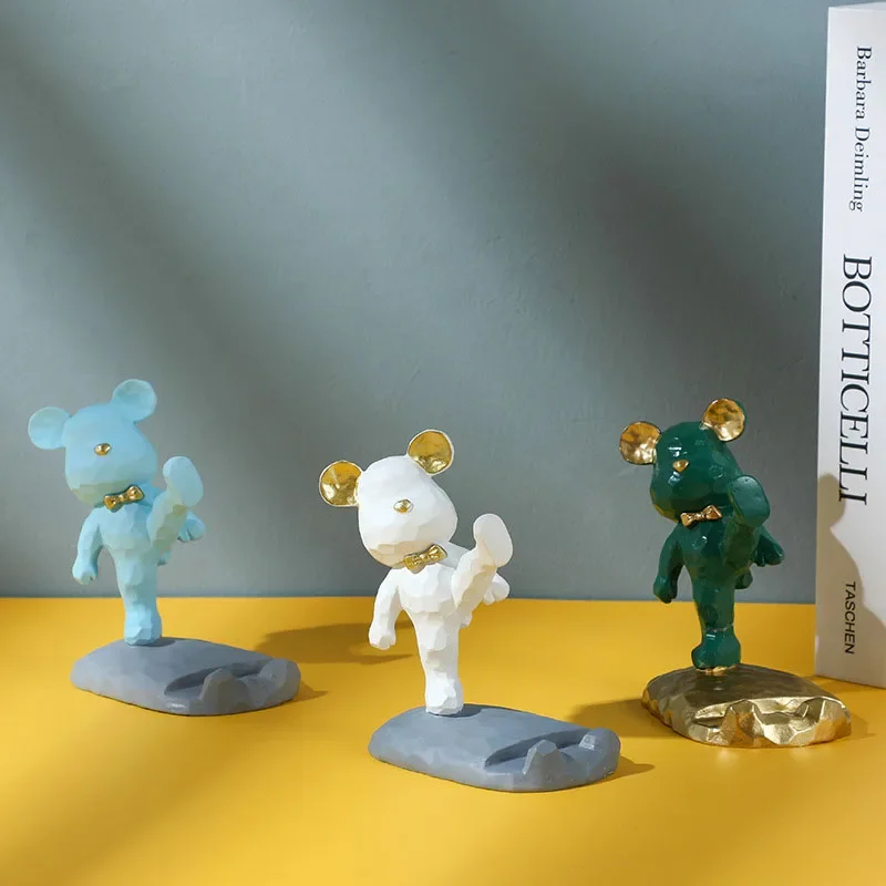 Creative lazy phone holder, cartoon teddy bear phone holder, teddy bear kick shaped phone stand home desktop decoration ornament