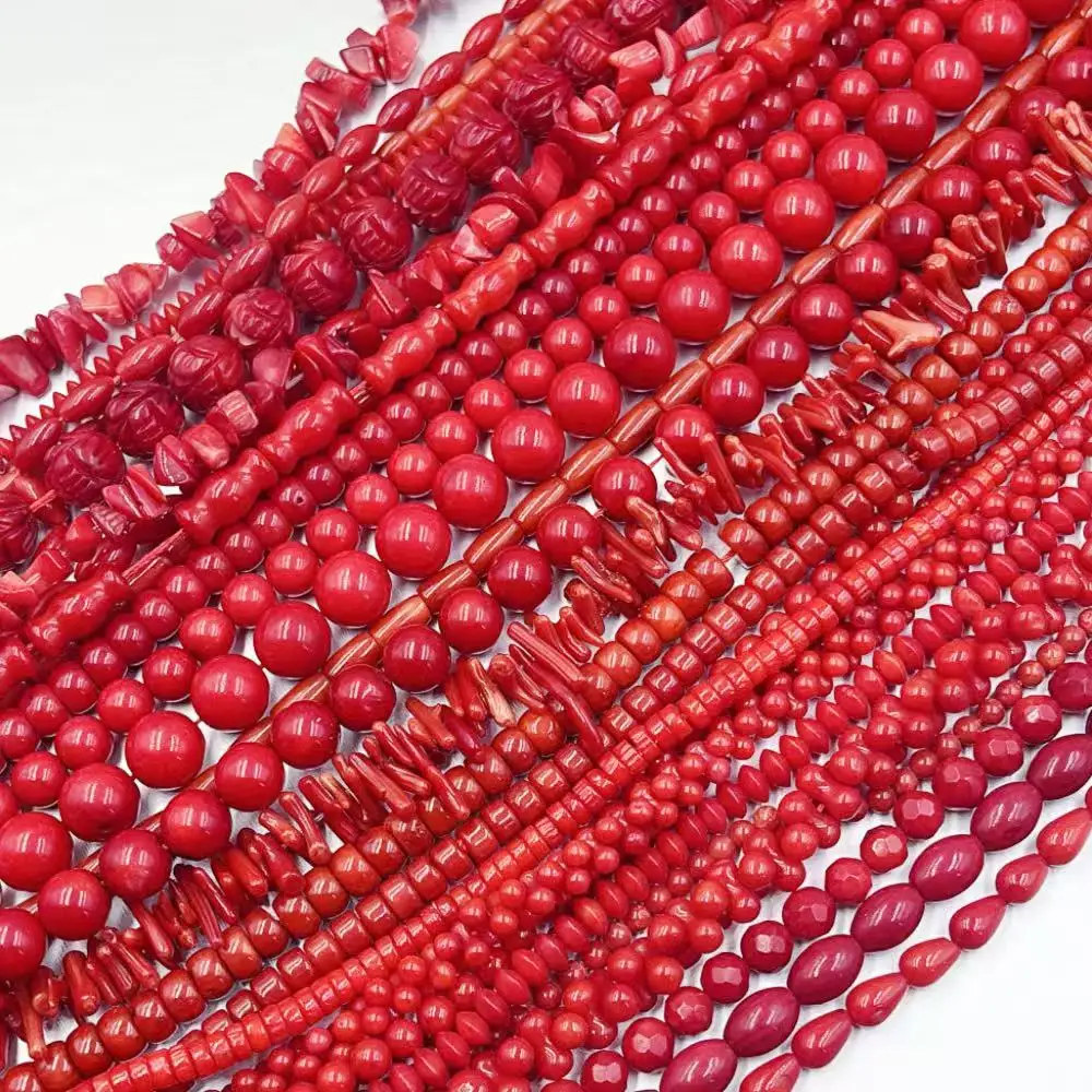 Different Shape Red Natural Sea Bamboo Coral Jewelry Making Accessories Spacer Beads