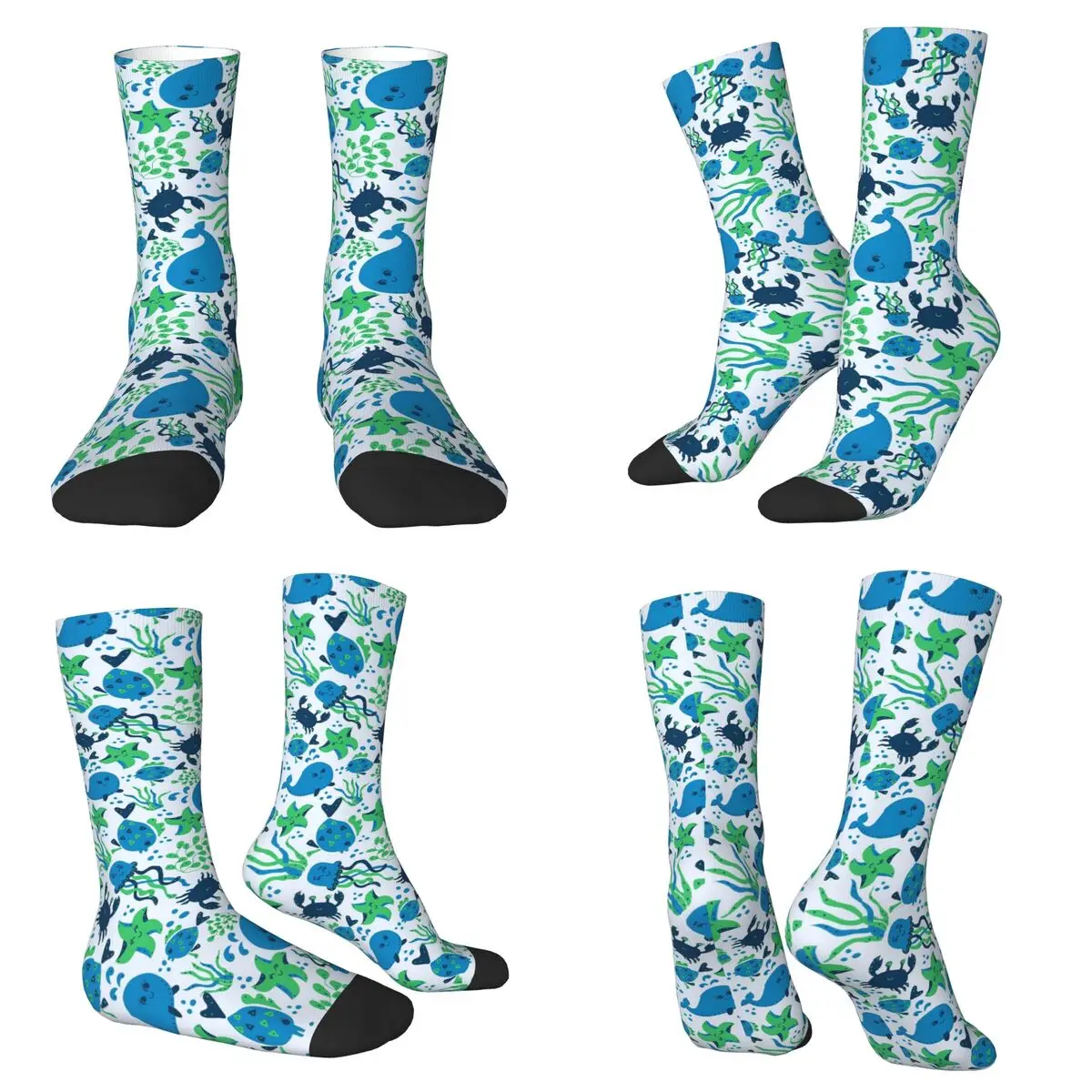 Cartoon Star Sea Cat And Fish Socks Harajuku Super Soft Stockings All Season Long Socks for Man Woman Valentine's Day Gifts