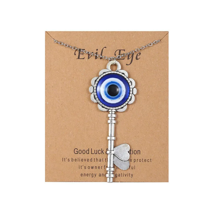 Silver Plated Lucky Blue Evil Eye Pendant Necklace For Women Men Fashion Charm Heart Moon Flower Palm Necklaces Jewelry Gifts