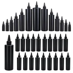 10Pcs 30ml-500ml Empty Black HDPE Plastic Squeeze Bottles Reusable Glue Bottle W/ Slender Tip Caps For Oils Glue Paint Saline