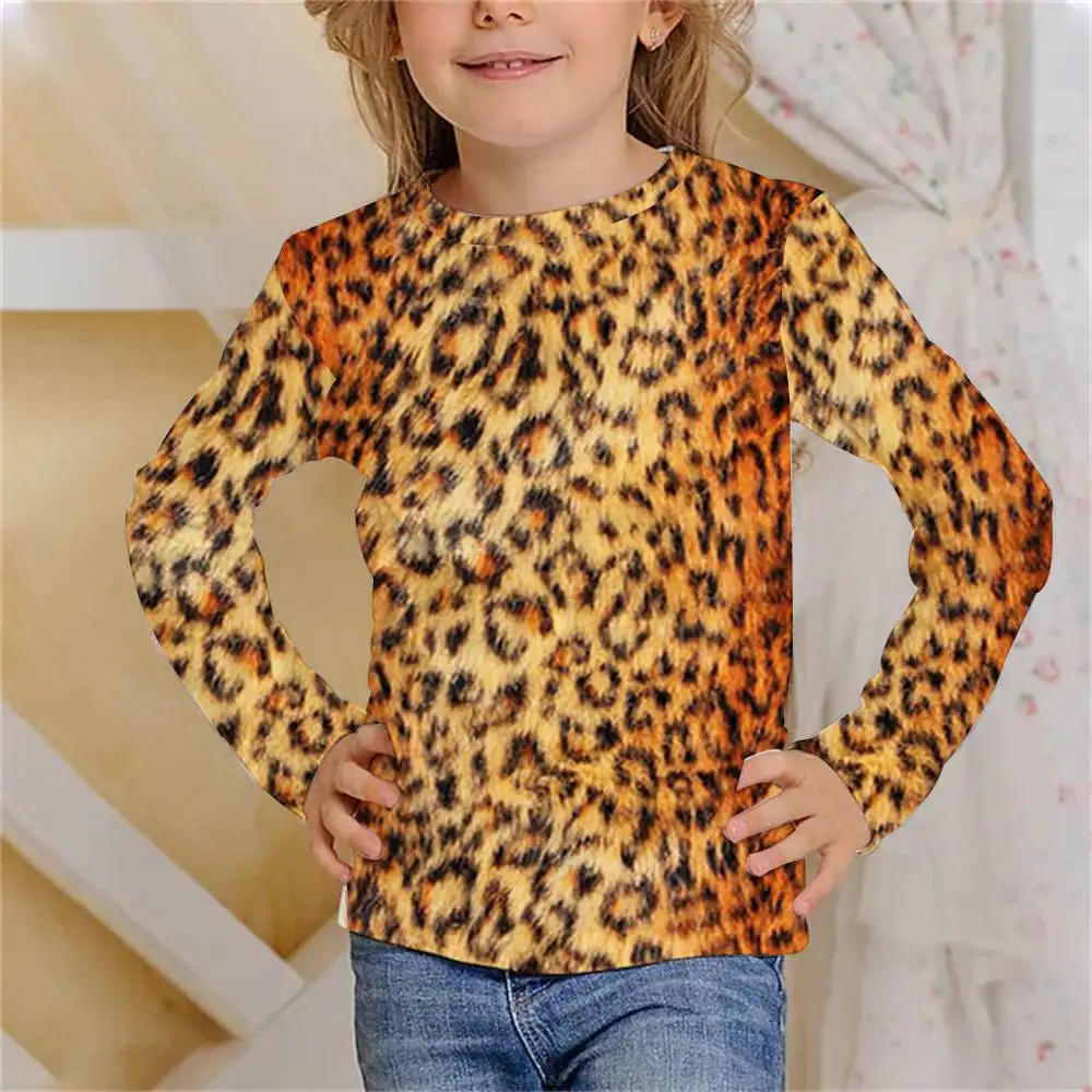 Mädchen Kleidung Mädchen T-Shirt Langarm Tiger Haut Leopard Print 3D Druck Kinder Herbst Kleidung Mode Kreative Junge Mädchen Oansatz Top – Detail 11