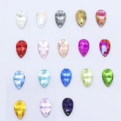 All-sizes Teardrop crystal glass fancy stones silver flatback glue on sew on rhinestones 2-Holes button For Wedding Dress making
