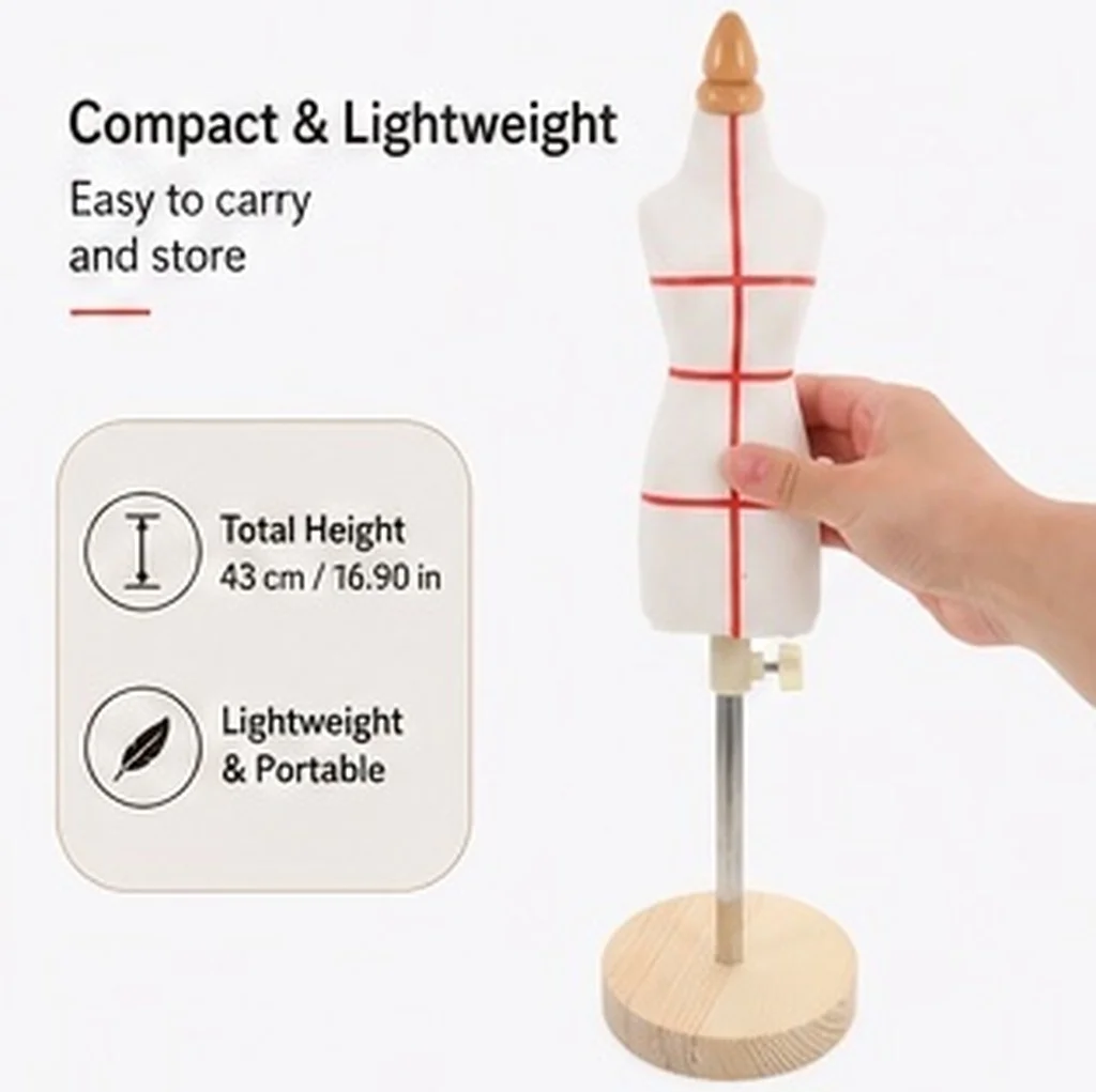 Mini Tailor Dressmaker Mannequin 1:4 Scale Adjustable Height Sewing Dummy for Pattern Making & Clothing Display