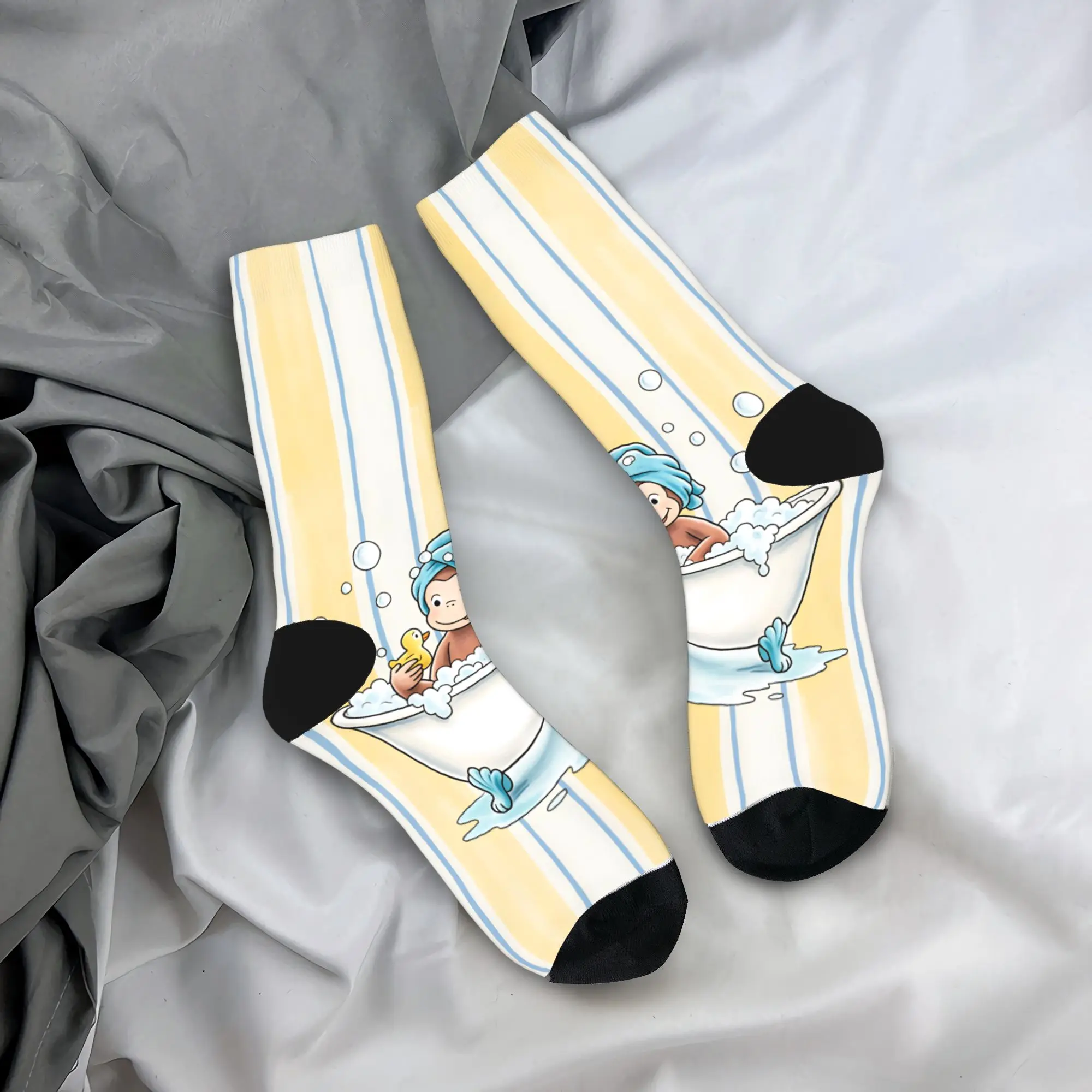 Curious George Monkey Stockings  Funny Socks Men Medium Soft Socks Spring Running Graphic Non Skid Socks Gift Idea