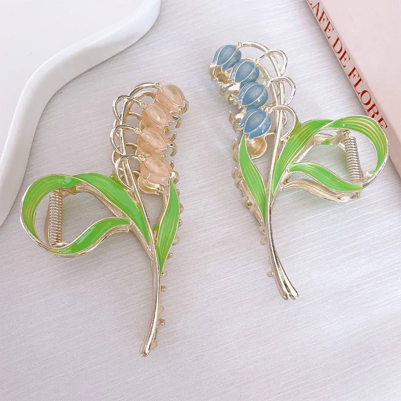 1Pcs Bell Orchid Flowers Super Fairy Temperament Hair Accessories, Large Premium Feeling Scratch Clip, Autumn Hundred Shark Clip